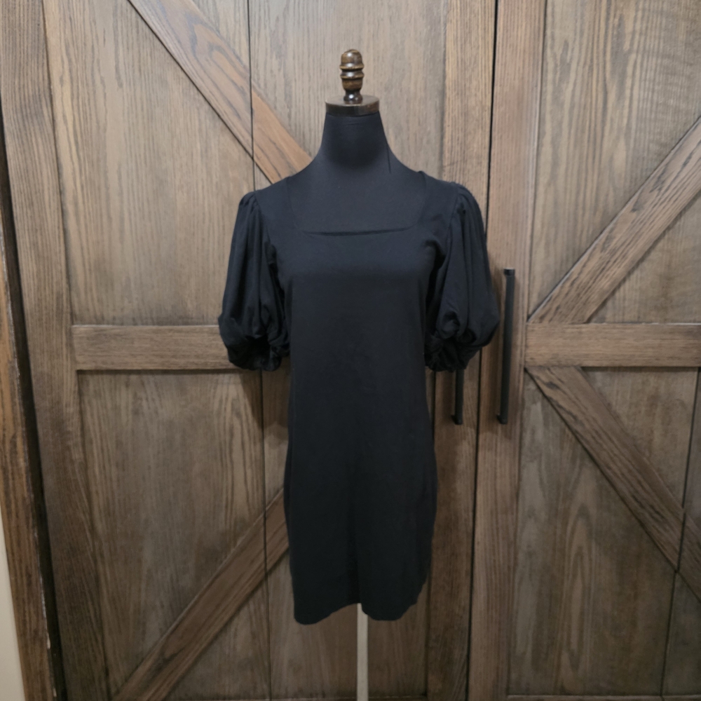 Frame Denim Black Puff-Sleeve Mini Dress